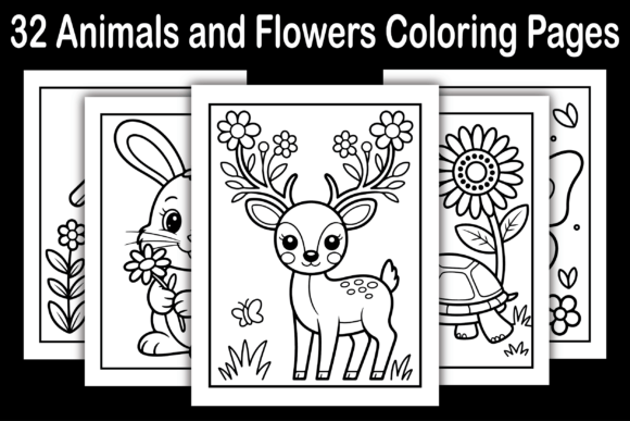 Animals and Flowers Coloring Pages Graphics