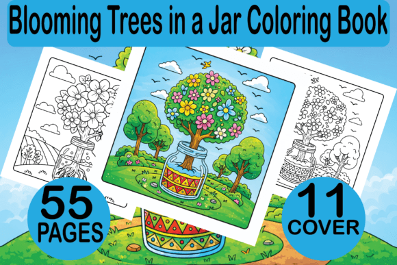 Blooming Trees in a Jar Coloring Pages & Graphics