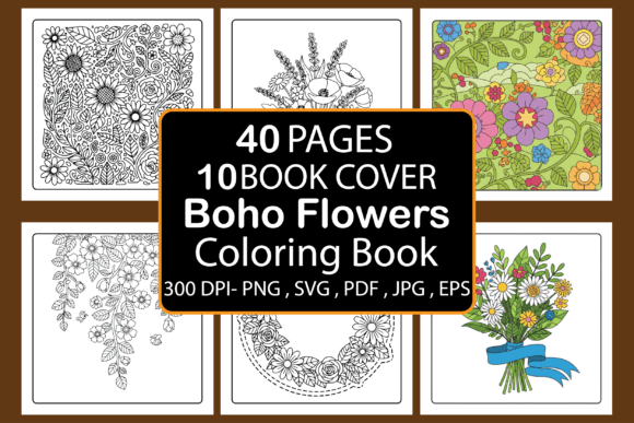 Boho Flowers Coloring Pages Graphics