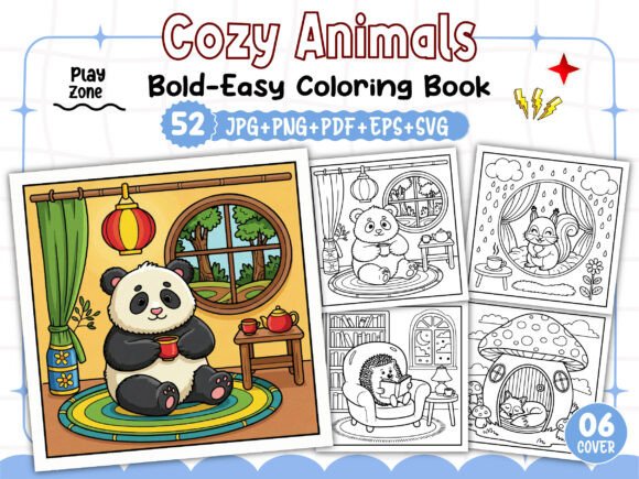 Bold and Easy Cozy Animals Coloring Pages Graphics