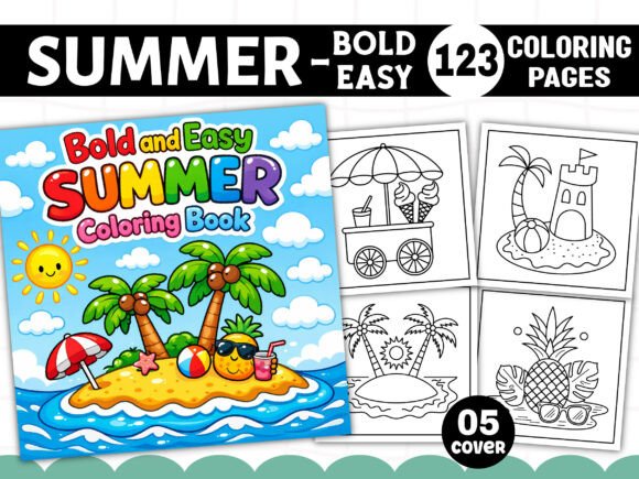 Bold and Easy Summer Coloring Pages Kids Graphics