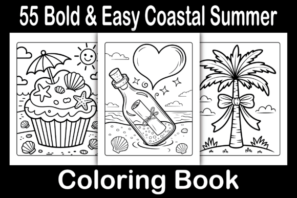 Bold Easy Coastal Summer Coloring Pages & Graphics