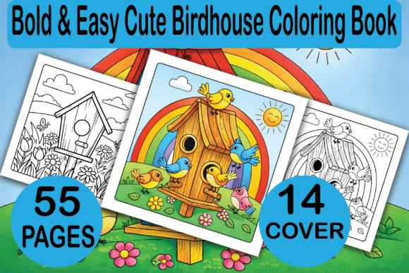 Bold Easy Cute Birdhouse Coloring Pages & Graphics