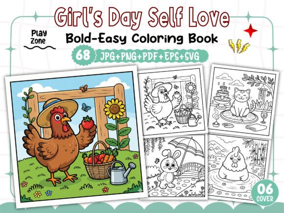 Bold Easy Girl’s Day Self Love Coloring Pages & Graphics