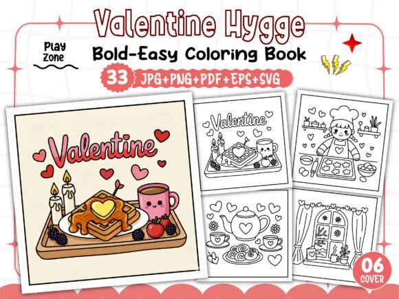 Bold Easy Valentine Hygge Coloring Pages: Graphics & Coloring Pages