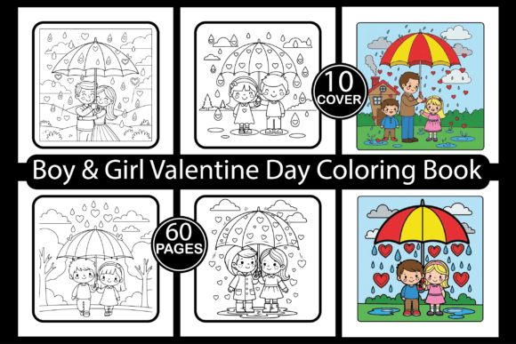 Boy Girl Valentine Day Coloring Book Graphics