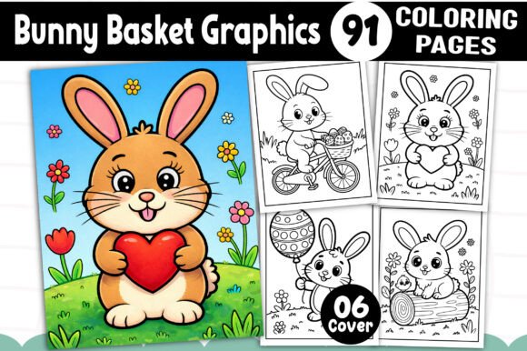 Bunny Basket Coloring Pages for Kids Graphics