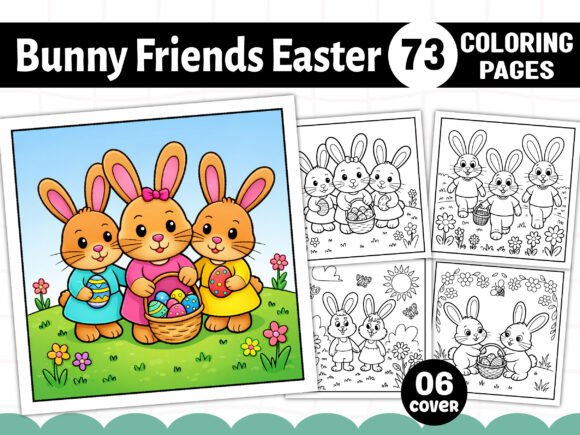 Bunny Friends Easter Coloring Pages & Graphics