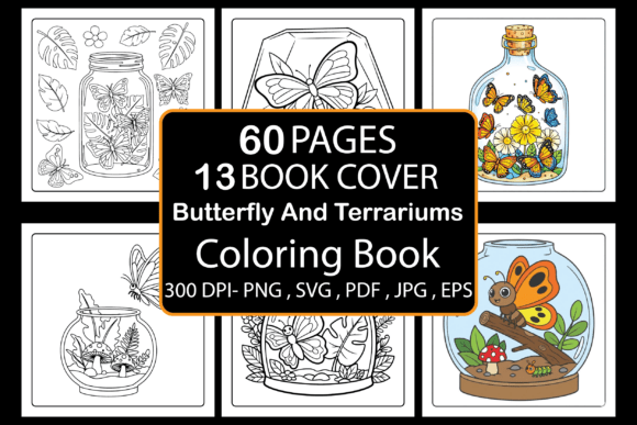 Butterfly and Terrariums Coloring Pages Graphics