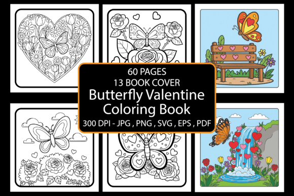 Butterfly Valentine Coloring Book: Graphics & Coloring Pages