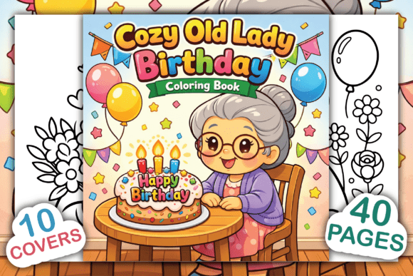 Cozy Old Lady Birthday Coloring Book: Graphics & Coloring Pages