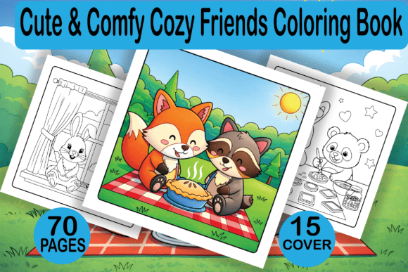 Cute Comfy Cozy Friends Coloring Pages & Graphics