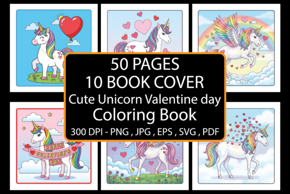 Cute Unicorn Valentine Day Coloring Book: Graphics & Coloring Pages