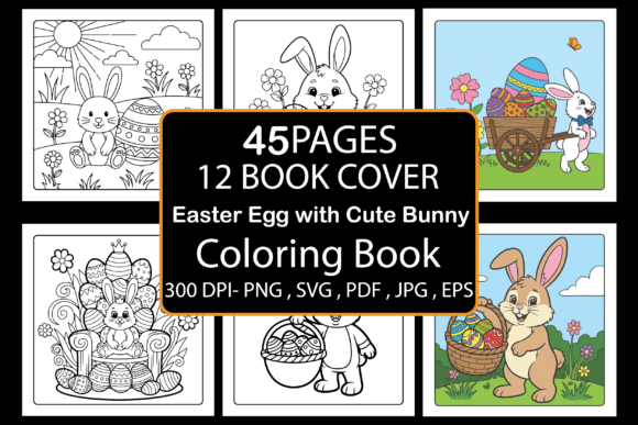 Easter Egg with Cute Bunny Coloring Pages & Graphics