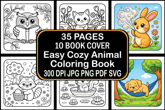 Easy Cozy Animal Coloring Book Graphics & Coloring Pages
