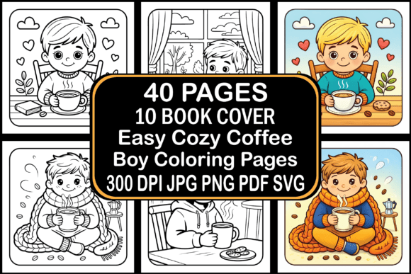 Easy Cozy Coffee Boy Graphics & Coloring Pages