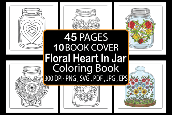 Floral Heart in Jar Coloring Pages Graphics
