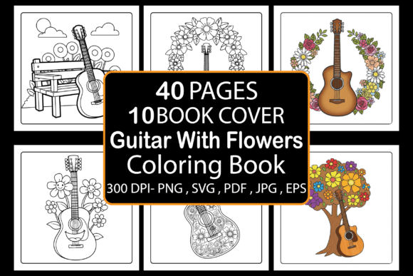 Guitar with Flowers Coloring Pages & Graphics