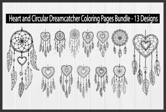 Heart & Circular Dreamcatcher Coloring Graphics Freebies