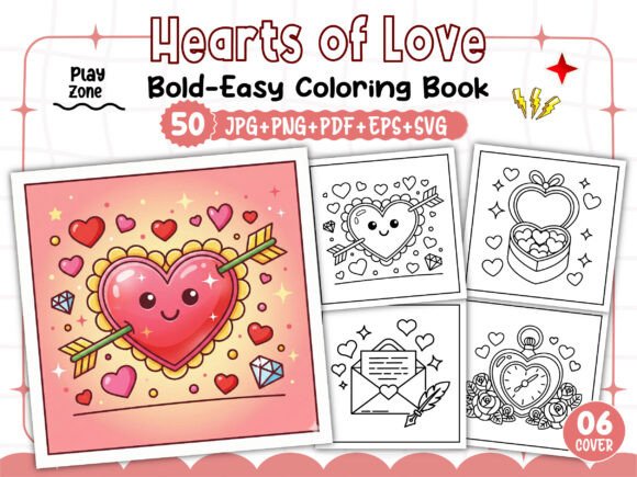 Hearts of Love Coloring Book Bold Easy