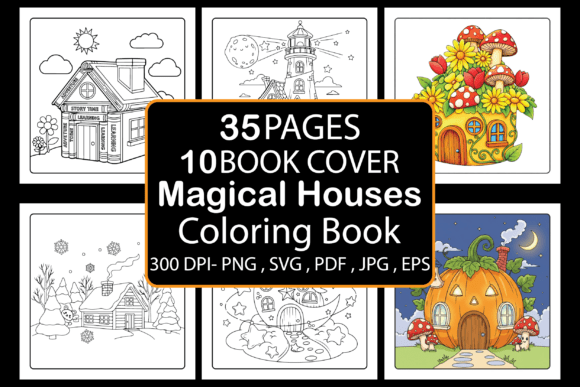 Magical Houses Coloring Pages Graphics