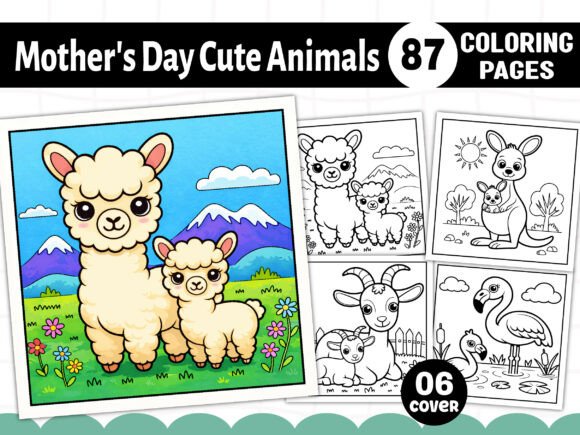 Mother’s Day Cute Animals Coloring Pages Graphics