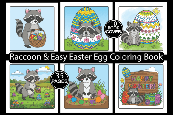 Raccoon Easy Easter Egg Coloring Pages & Graphics