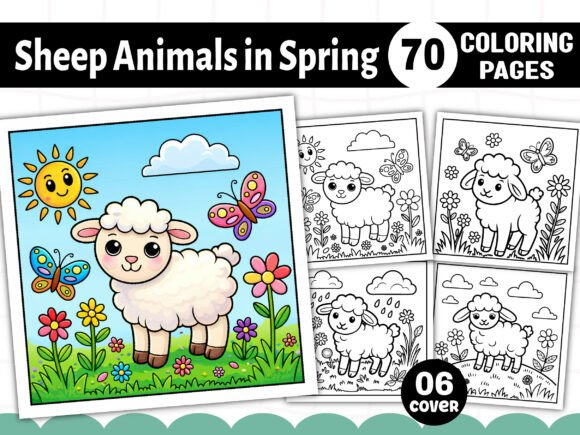 Sheep Animals in Spring Coloring Book: Graphics & Coloring Pages