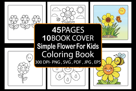 Simple Flower for Kids Coloring Pages & Graphics