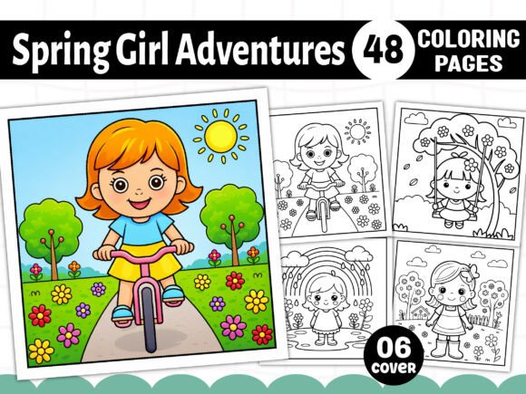 Spring Girl Activities Coloring Pages Graphics