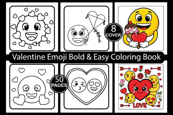 Valentine Day Emoji Easy Coloring Book