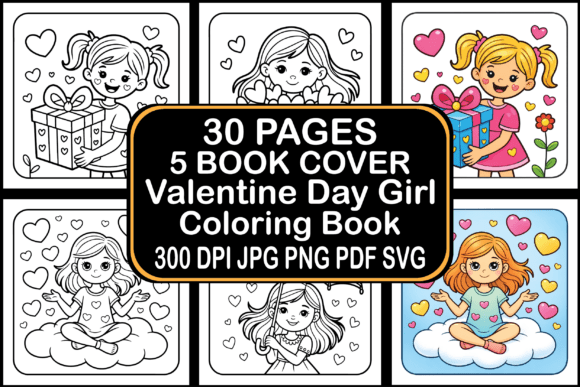 Valentine Day Girl Coloring Book Graphics